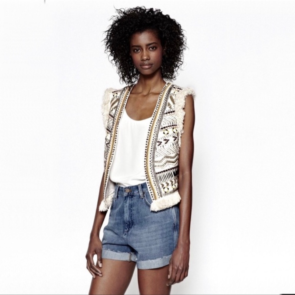 FRENCH CONNECTION Cerro Embroidered fringe vest